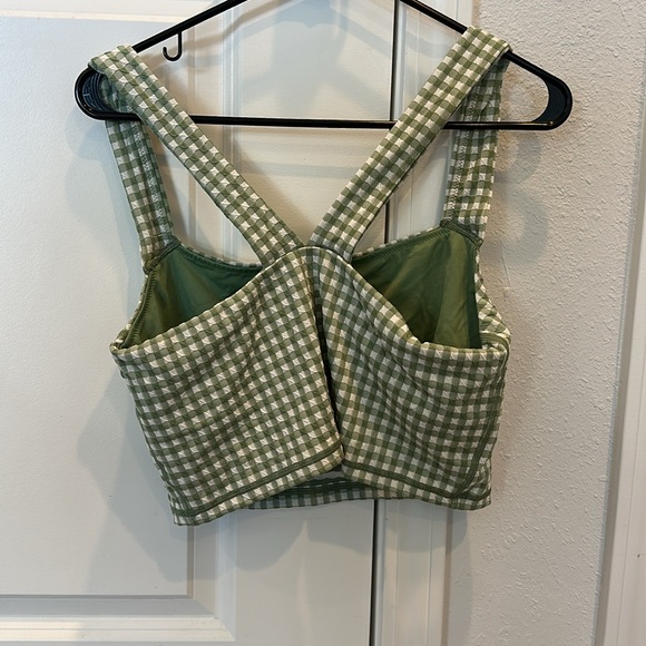 NWT Aerie Long Line Sport Bra Tank. Green Gingham Size XL. Built in bra. - Picture 4 of 4